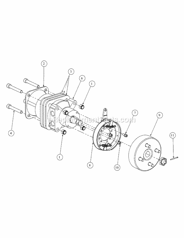Brake Motor Mount And Hub Diagram and Parts List for M54-HN 53BB5ETW750 Cub Cadet Sprayer